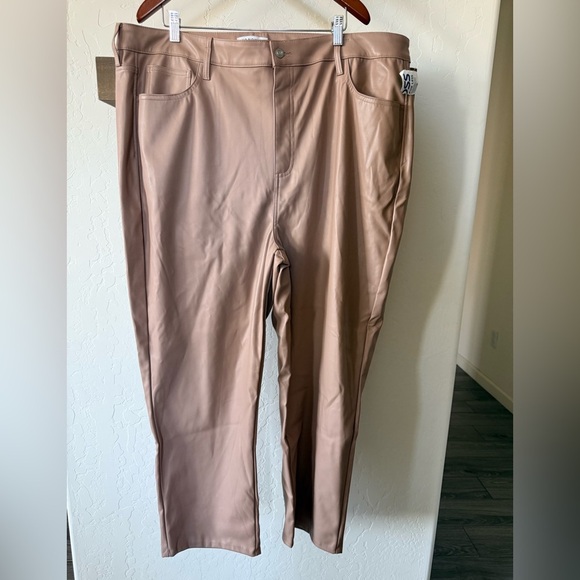And now this|Tan faux leather Straight Leg Pants with Relaxed Fit,plus size 24W• - Picture 2 of 12